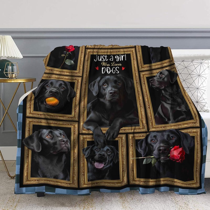 Levens Black Labrador Dog Blanket Gifts for Girls, Just A Girl Who Loves Black Lab Dog with Red Rose Blanket for Kids Animal Lover, 60"x50" Soft Flannel Throw Blankets Decor for Couch & Sofa Bed - Image 1
